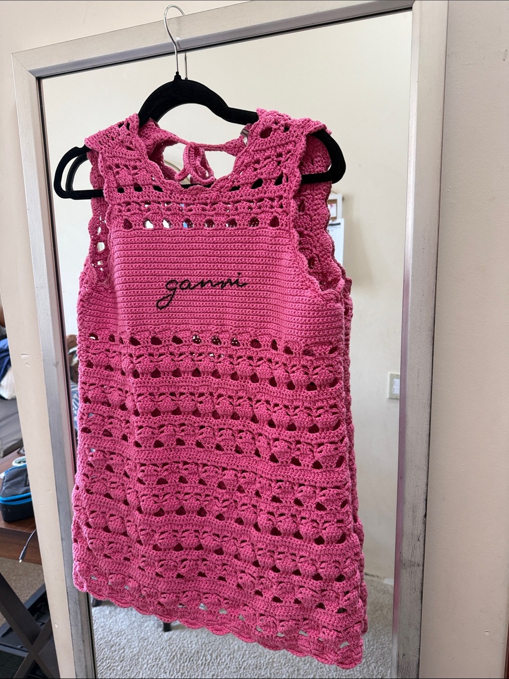 Ganni Crochet Cover Up Tunic in Shocking Pink S - Picture 11 of 15